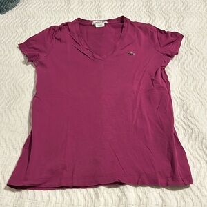 Lacoste Women’s V-Neck Tee in Pink, Size 38/M